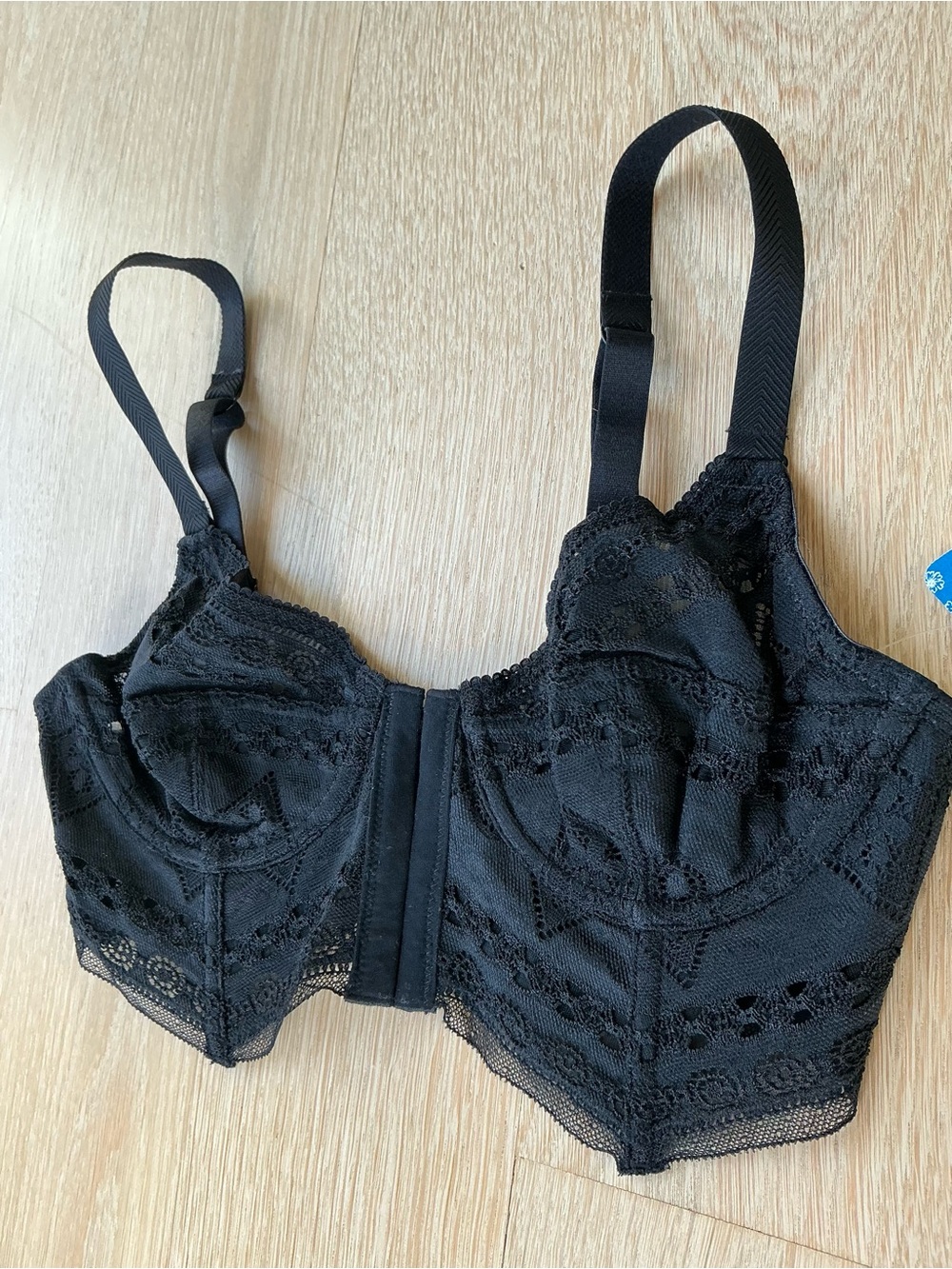 Free People Black Lace Goth Grunge Boho Longline Underwire Bra Top Size 34A NWT! - Picture 2 of 7
